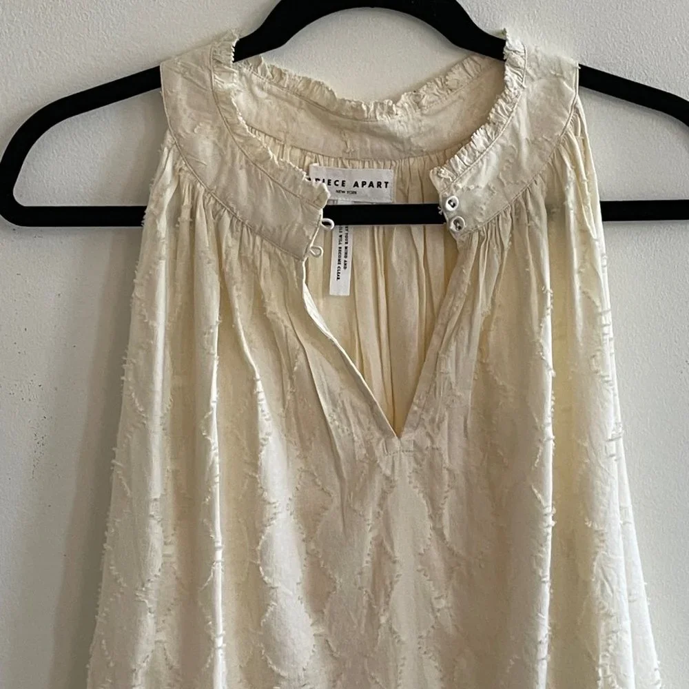 NWT Apiece Apart Nissi Tiered Peplum Top Cream Sleeveless Ruffle Neck M - Picture 5 of 6